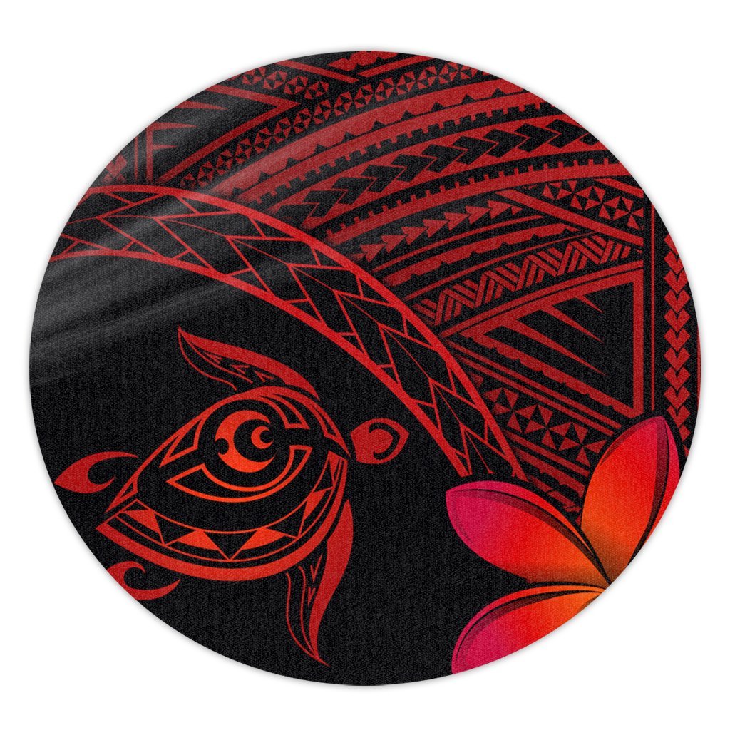 Hawaiian Turtle Plumeria Kakau Polynesian Quilt Round Carpet Neo Red AH Round Carpet Luxurious Plush - Polynesian Pride