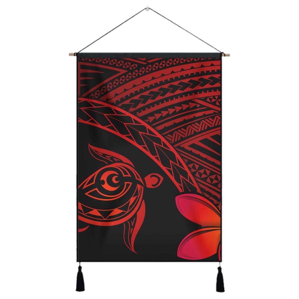 Hawaiian Turtle Plumeria Kakau Polynesian Quilt Hanging Poster Neo Red AH Hanging Poster Cotton And Linen - Polynesian Pride