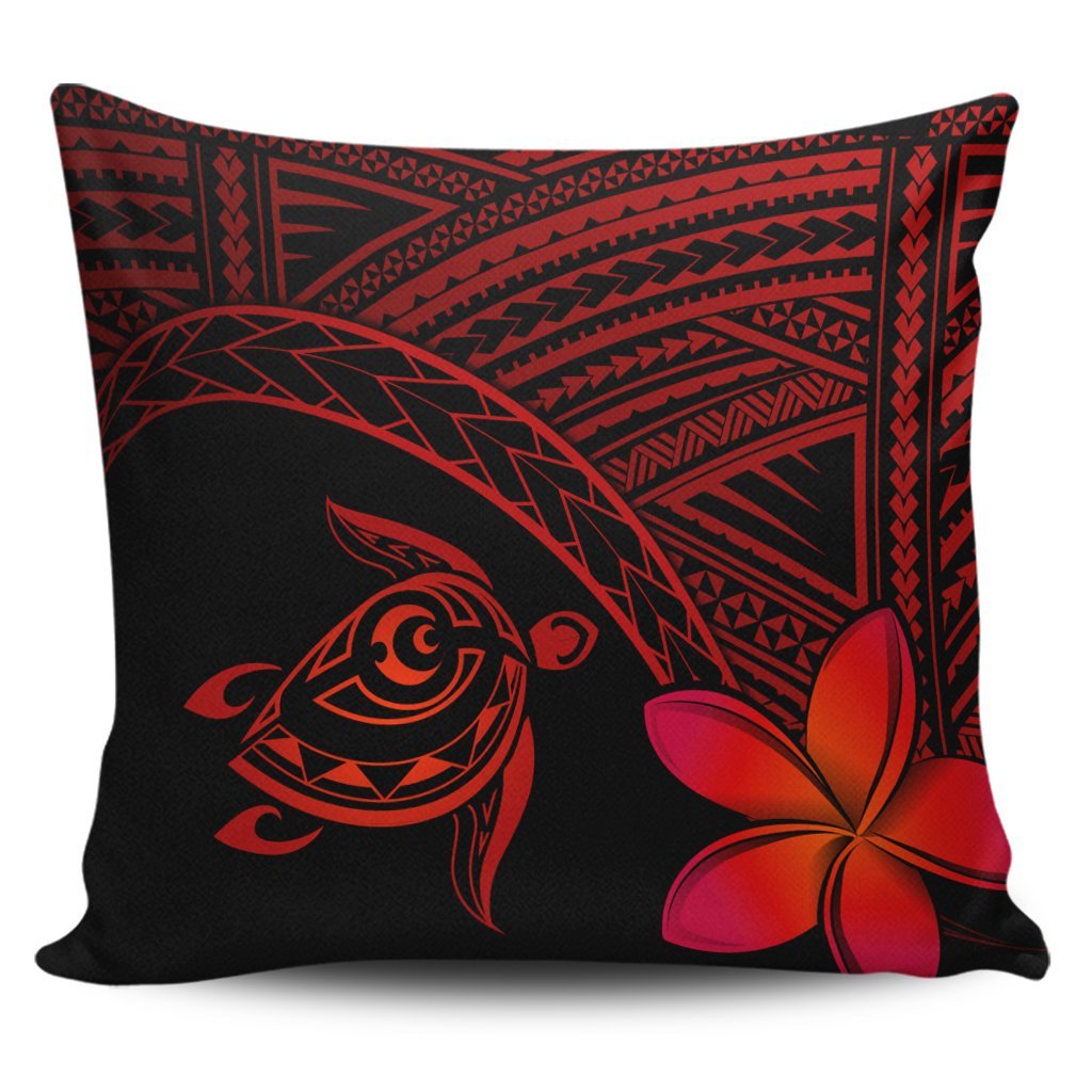 Hawaiian Turtle Plumeria Kakau Polynesian Quilt Pillow Covers Neo Red AH Pillow Covers Black - Polynesian Pride