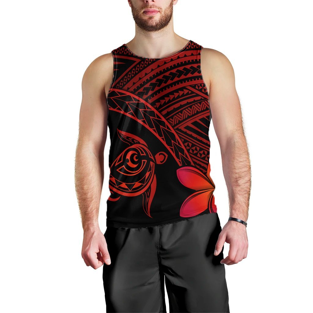 Hawaiian Turtle Plumeria Kakau Polynesian Quilt Tank Top Neo Red AH Black - Polynesian Pride