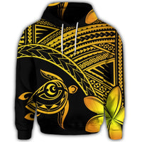 Hawaiian Turtle Plumeria Kakau Polynesian Quilt Hoodie Neo Yellow - Polynesian Pride