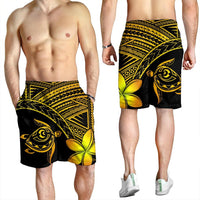 Hawaiian Turtle Plumeria Kakau Polynesian Quilt Men's Shorts Neo Yellow AH - Polynesian Pride
