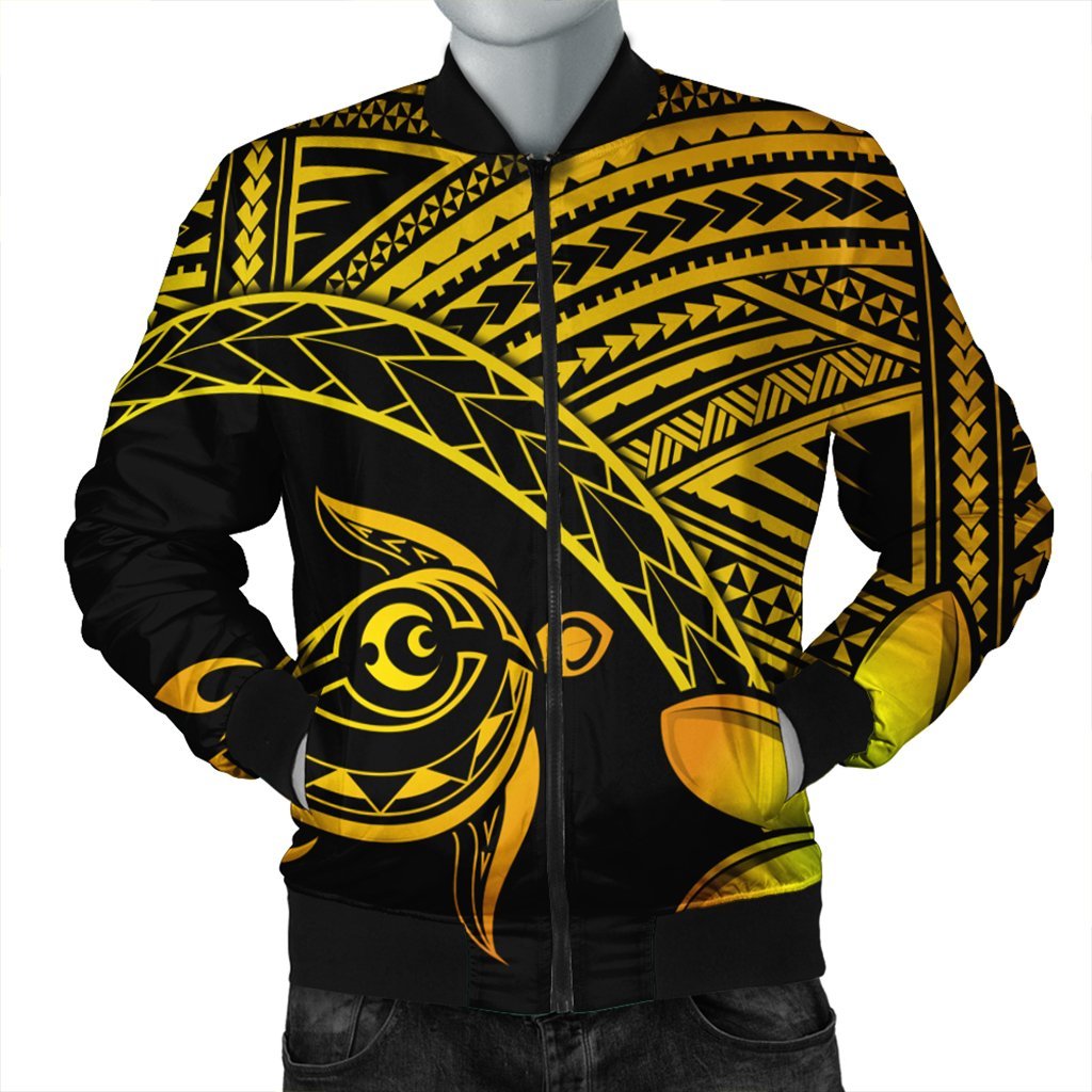 Hawaiian Turtle Plumeria Kakau Polynesian Quilt Bomber Jacket Neo Yellow AH Black Unisex - Polynesian Pride