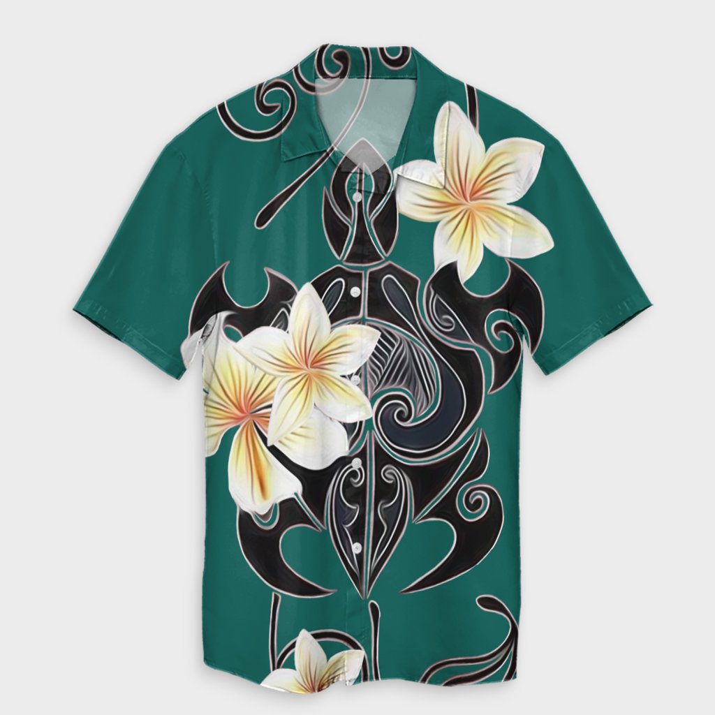 Hawaiian Turtle Plumeria Polynesian Hawaiian Shirt Mint - AH Unisex Black - Polynesian Pride