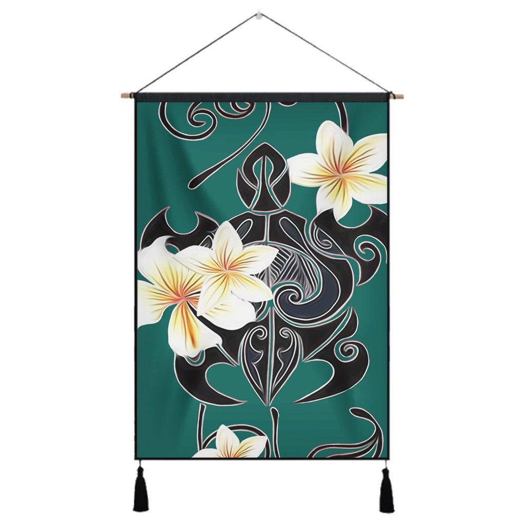 Hawaiian Turtle Plumeria Polynesian Hanging Poster Mint - AH Hanging Poster Cotton And Linen - Polynesian Pride