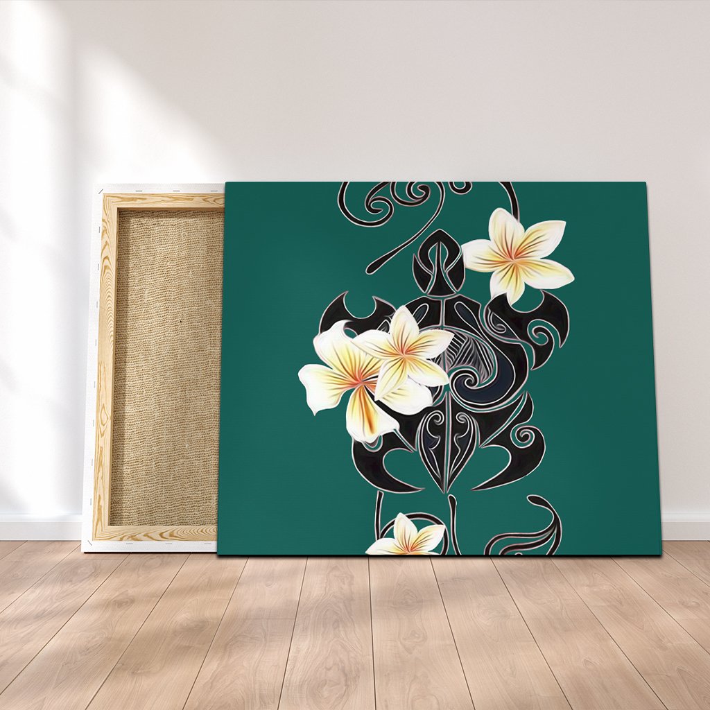 Hawaiian Turtle Plumeria Polynesian Canvas Mint - AH Canvas Poly-cotton - Polynesian Pride