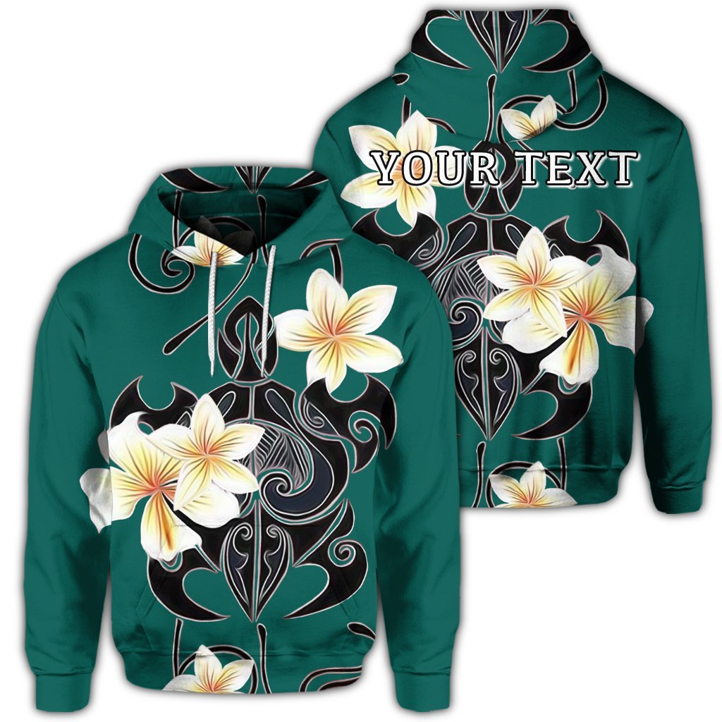 Custom Hawaiian Turtle Plumeria Polynesian Hoodie Mint AH Unisex Art - Polynesian Pride