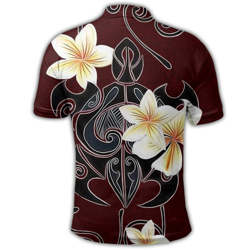 Hawaiian Turtle Plumeria Polynesian Polo Shirt Red - Polynesian Pride