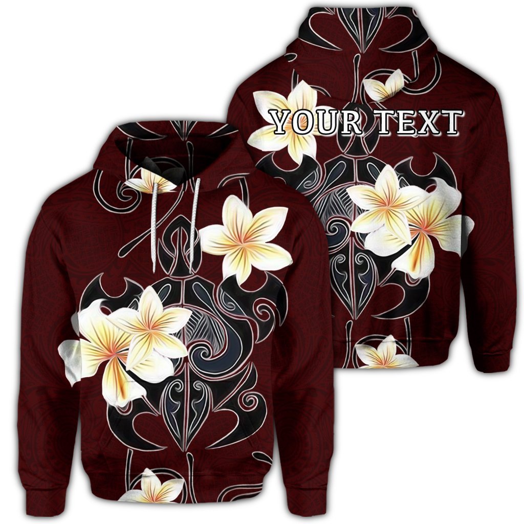 Custom Hawaiian Turtle Plumeria Polynesian Hoodie Red Unisex Art - Polynesian Pride