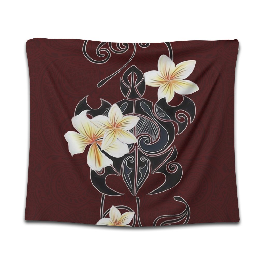 Hawaiian Turtle Plumeria Polynesian Tapestry Red - AH Wall Tapestry Black - Polynesian Pride