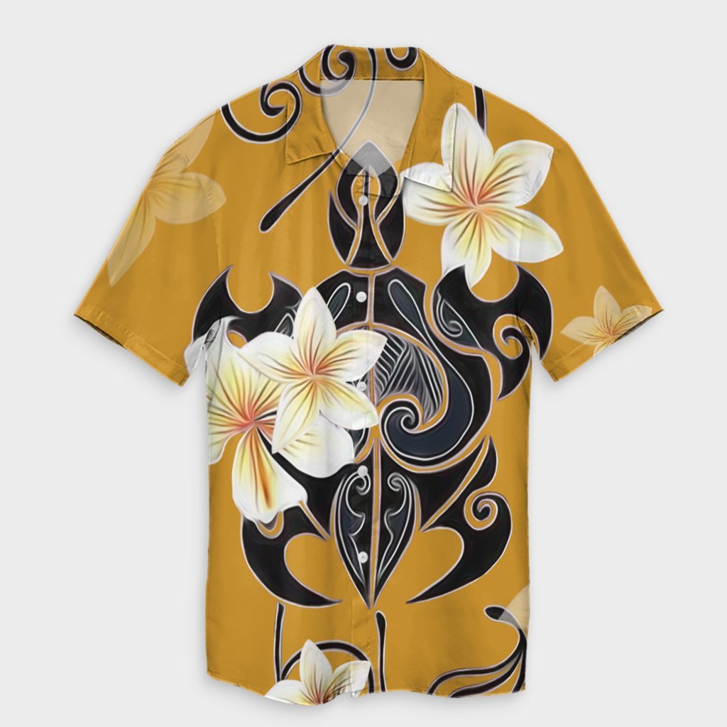 Hawaiian Turtle Plumeria Polynesian Hawaiian Shirt Yellow - AH Unisex Black - Polynesian Pride