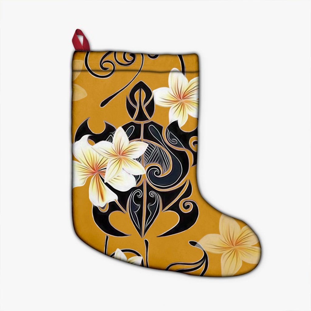 Hawaiian Turtle Plumeria Polynesian Christmas Stocking Yellow - AH Christmas Stocking 26 X 42 cm Black - Polynesian Pride