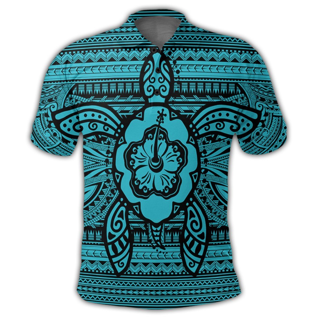 Hawaiian Turtle Polynesian Tribal Polo Shirt Blue - Polynesian Pride