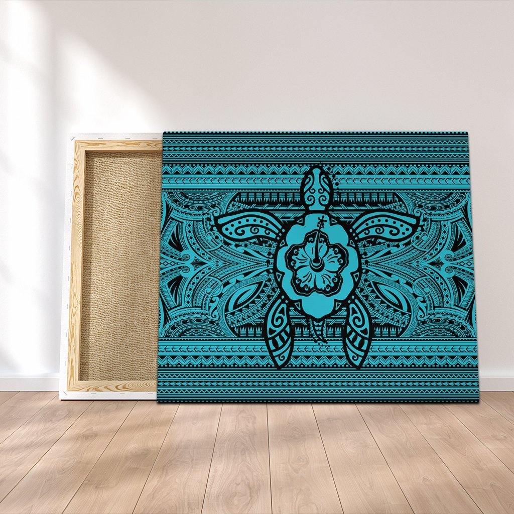 Hawaiian Turtle Polynesian Tribal Canvas Blue AH Canvas Poly-cotton - Polynesian Pride