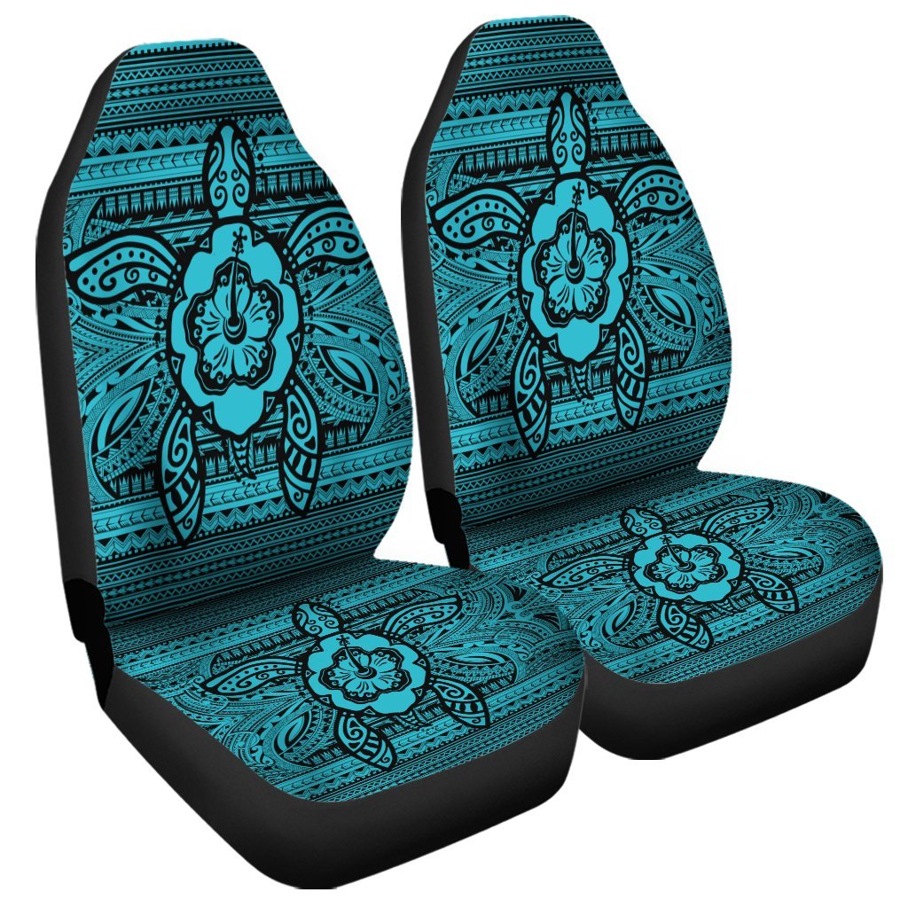 Hawaiian Turtle Polynesian Tribal Car Seat Covers Blue AH Universal Fit Black - Polynesian Pride