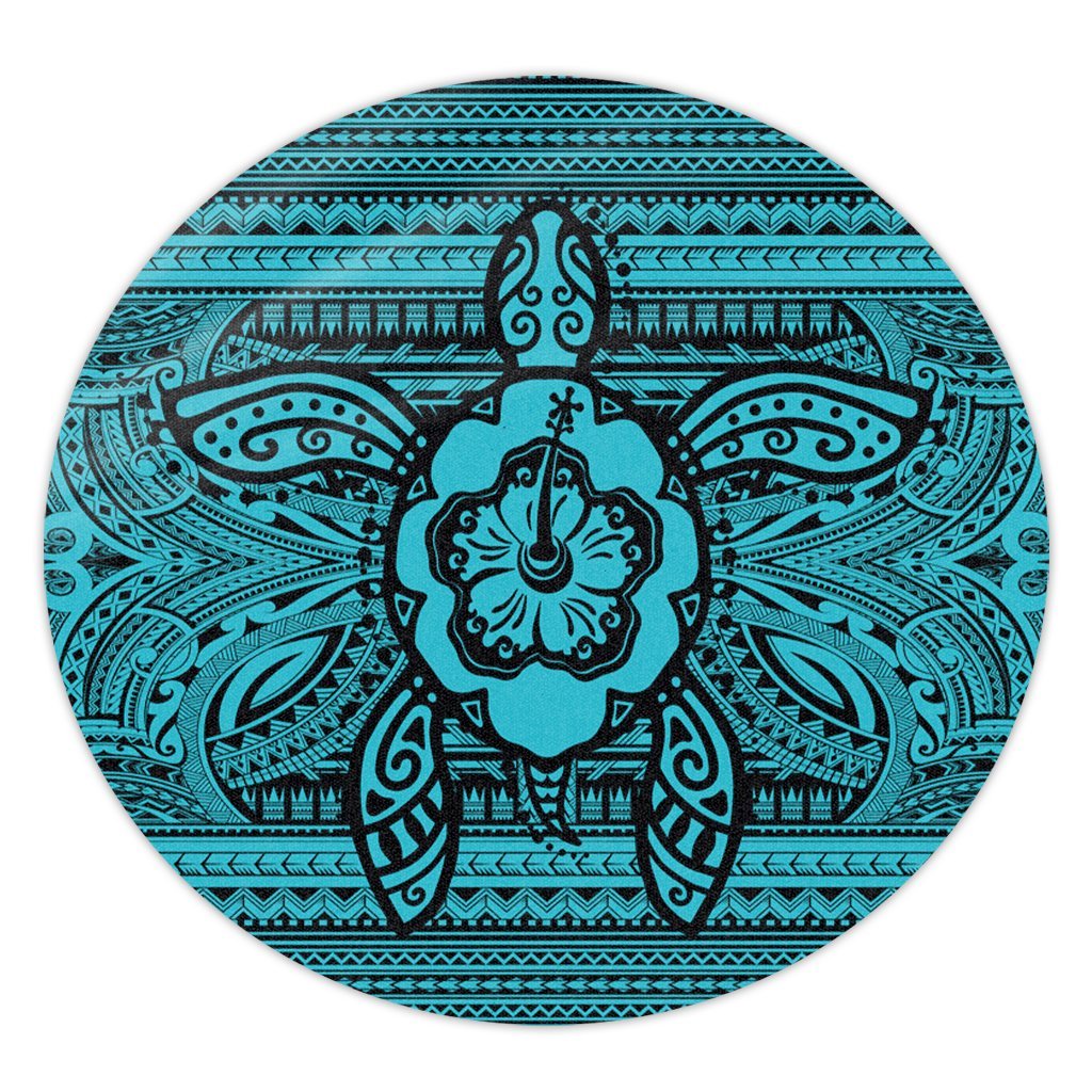 Hawaiian Turtle Polynesian Tribal Round Carpet Blue AH Round Carpet Luxurious Plush - Polynesian Pride