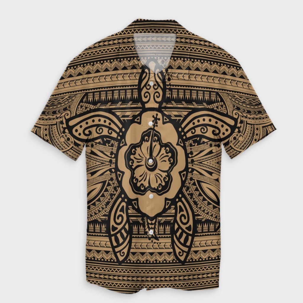 Hawaiian Turtle Polyensian Tribal Hawaiian Shirt Gold AH Unisex Black - Polynesian Pride