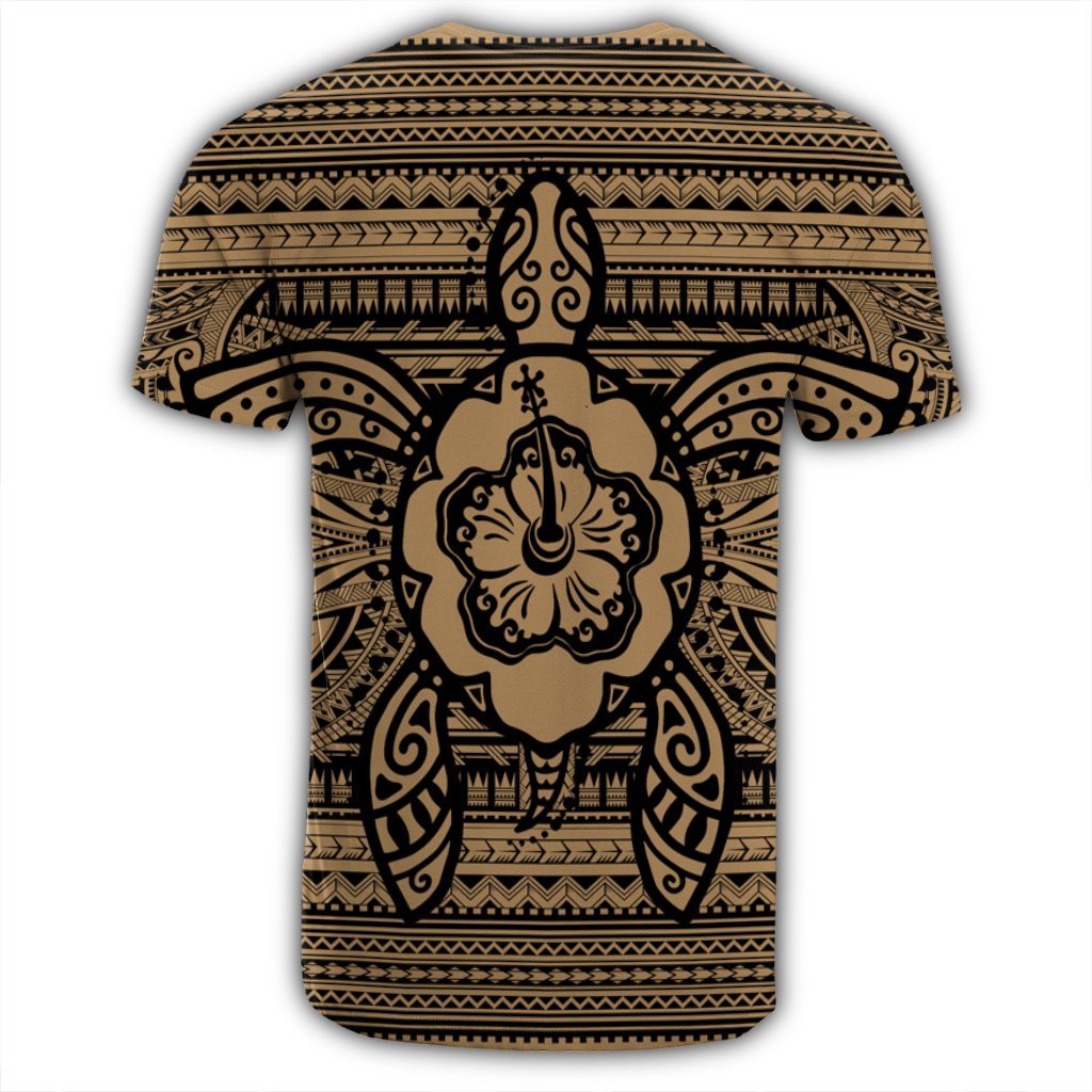 Hawaiian Turtle Polynesian Tribal T Shirt Gold AH - Polynesian Pride
