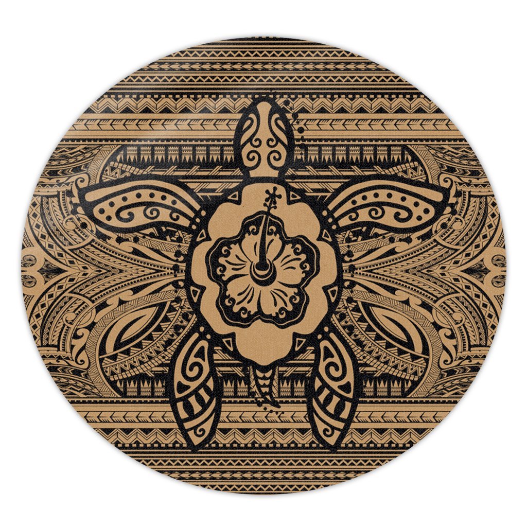 Hawaiian Turtle Polynesian Tribal Round Carpet Gold AH Round Carpet Luxurious Plush - Polynesian Pride