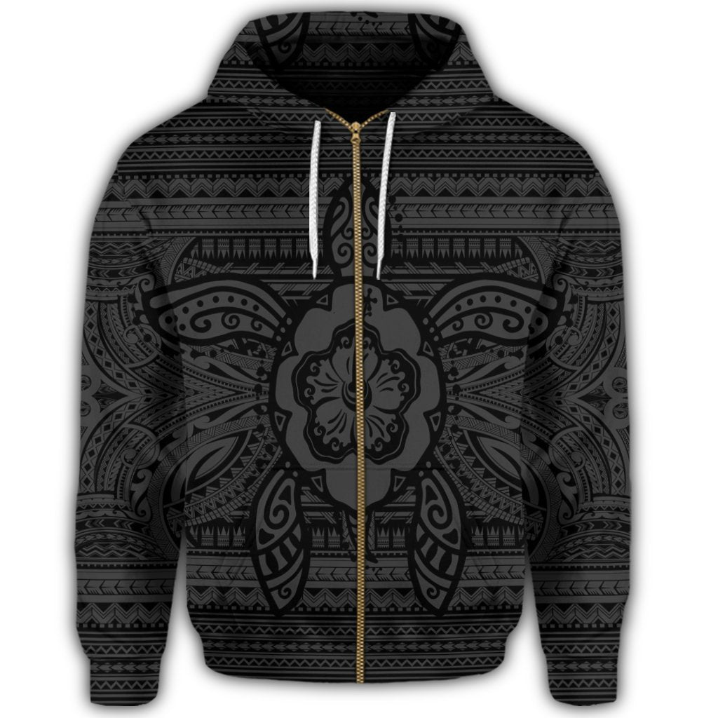 Hawaiian Turtle Polyensian Tribal Zip Hoodie Gray - Polynesian Pride