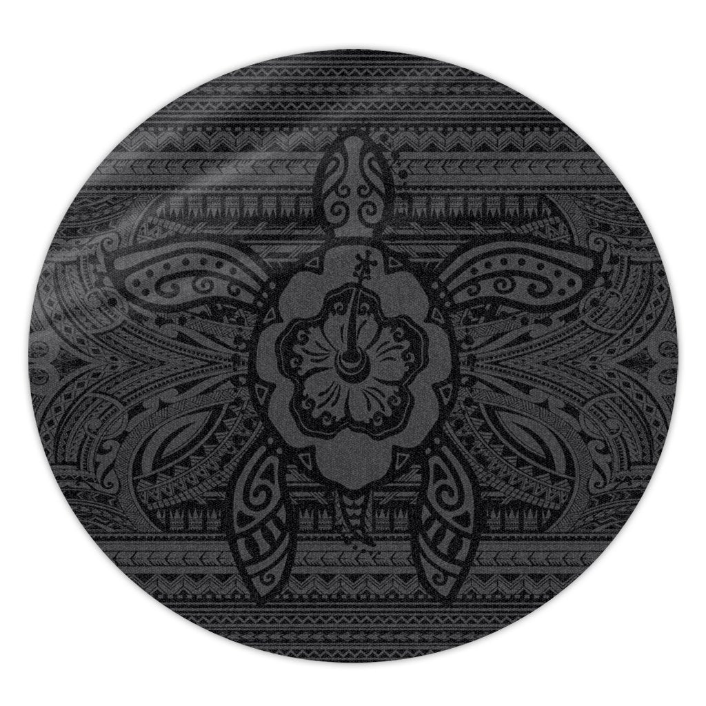 Hawaiian Turtle Polynesian Tribal Round Carpet Gray AH Round Carpet Luxurious Plush - Polynesian Pride