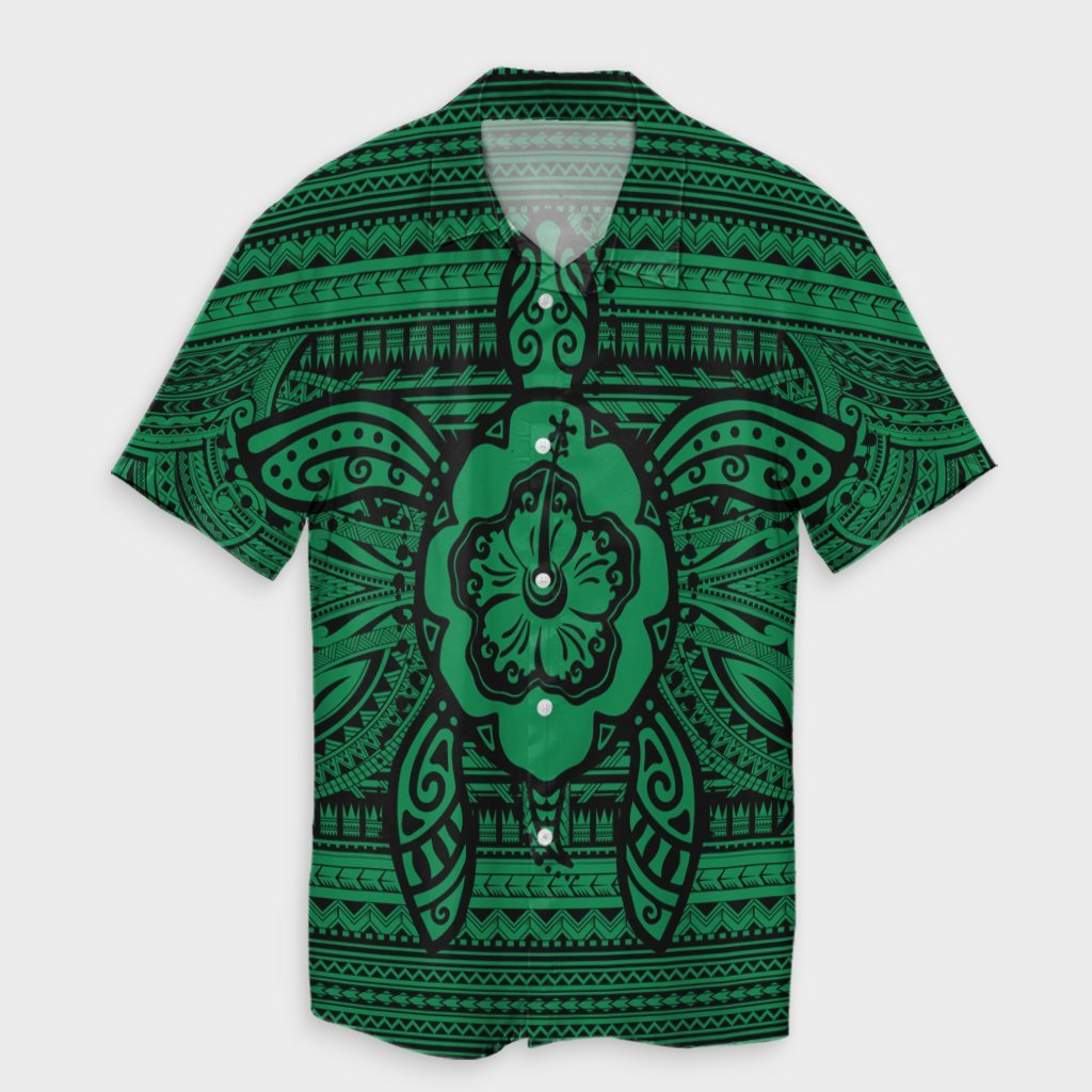 Hawaiian Turtle Polyensian Tribal Hawaiian Shirt Green AH Unisex Black - Polynesian Pride