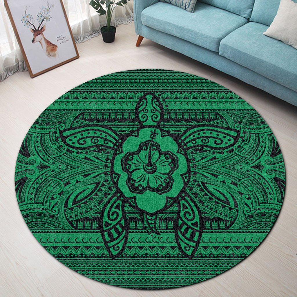 Hawaiian Turtle Polynesian Tribal Round Carpet Green AH - Polynesian Pride