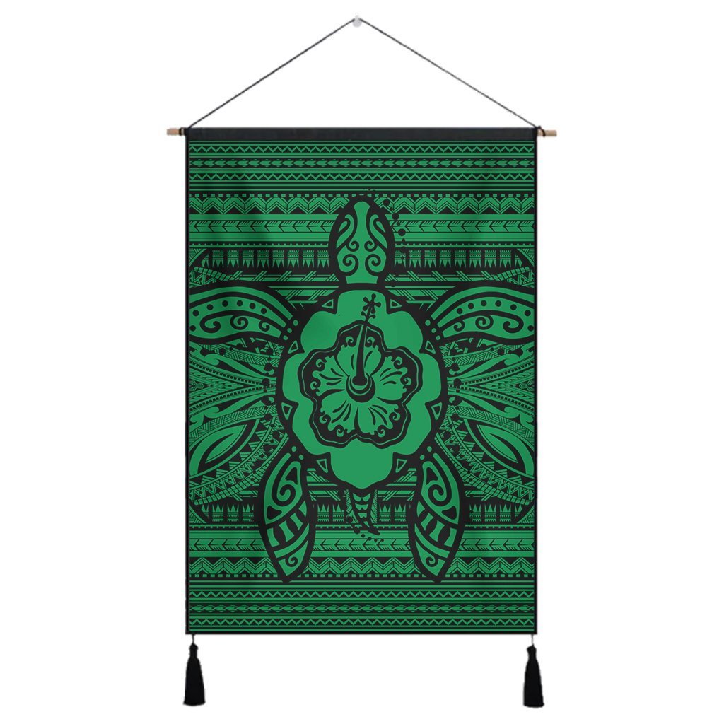 Hawaiian Turtle Polynesian Tribal Hanging Poster Green AH Hanging Poster Cotton And Linen - Polynesian Pride