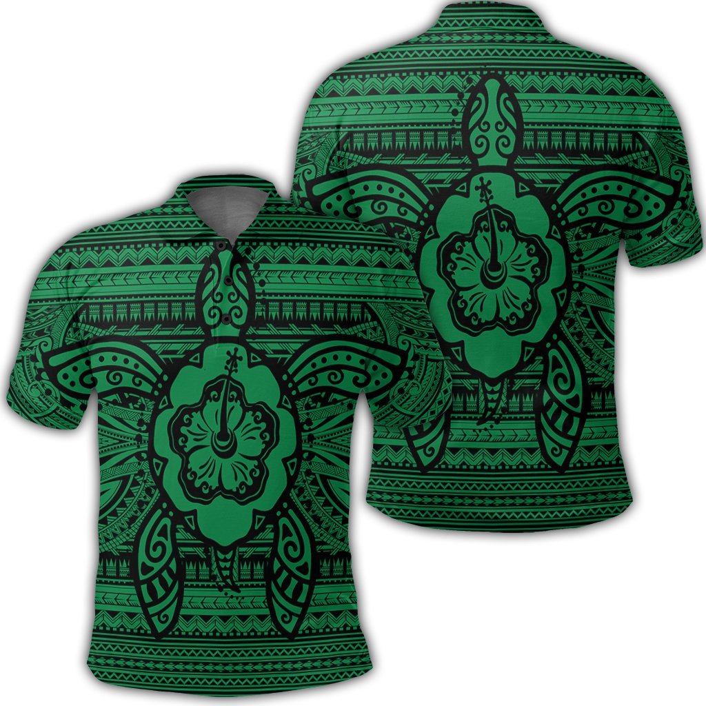 Hawaiian Turtle Polynesian Tribal Polo Shirt Green Unisex Black - Polynesian Pride