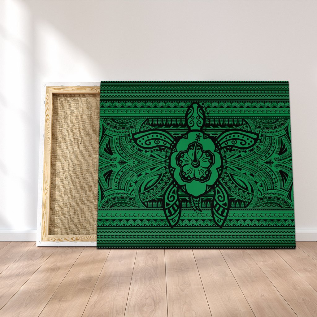 Hawaiian Turtle Polynesian Tribal Canvas Green AH Canvas Poly-cotton - Polynesian Pride