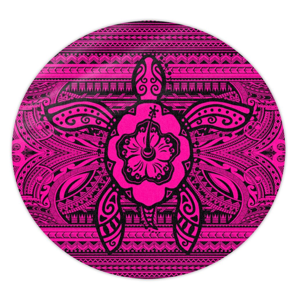 Hawaiian Turtle Polynesian Tribal Round Carpet Pink AH Round Carpet Luxurious Plush - Polynesian Pride