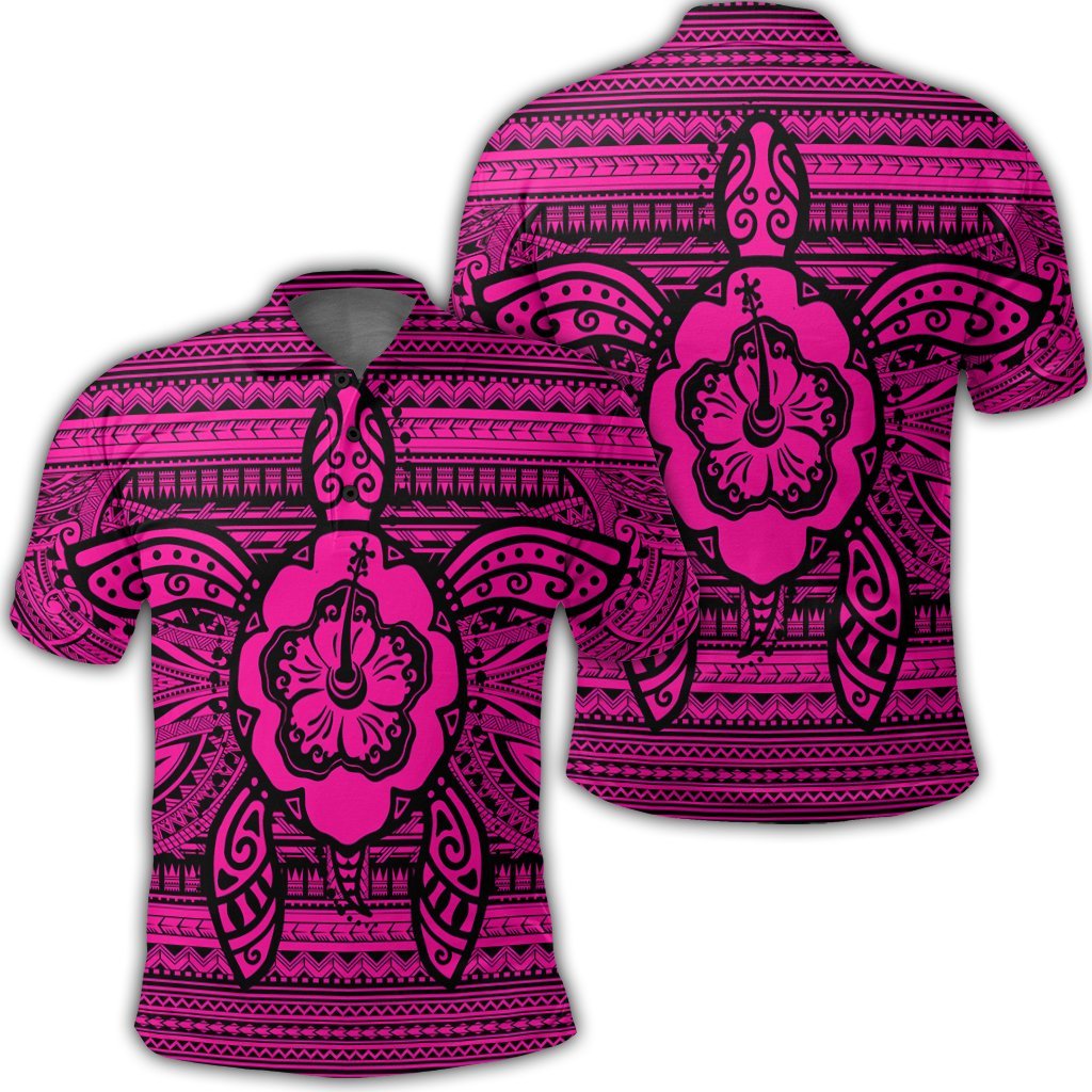 Hawaiian Turtle Polynesian Tribal Polo Shirt Pink Unisex Black - Polynesian Pride