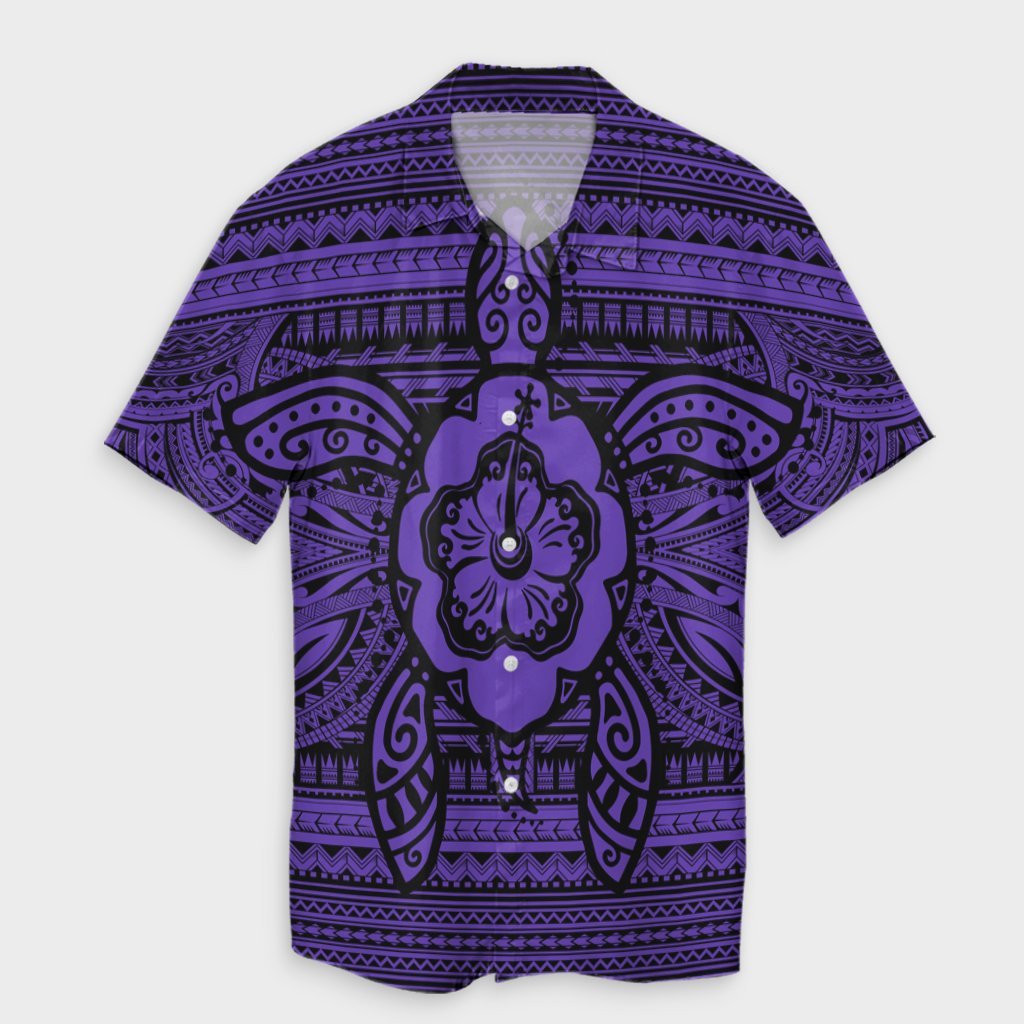 Hawaiian Turtle Polyensian Tribal Hawaiian Shirt Purple AH Unisex Black - Polynesian Pride