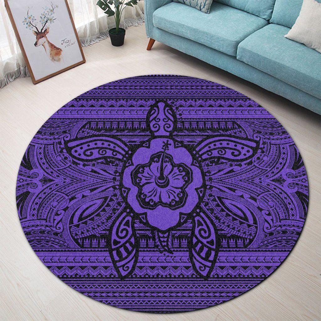 Hawaiian Turtle Polynesian Tribal Round Carpet Purple AH - Polynesian Pride
