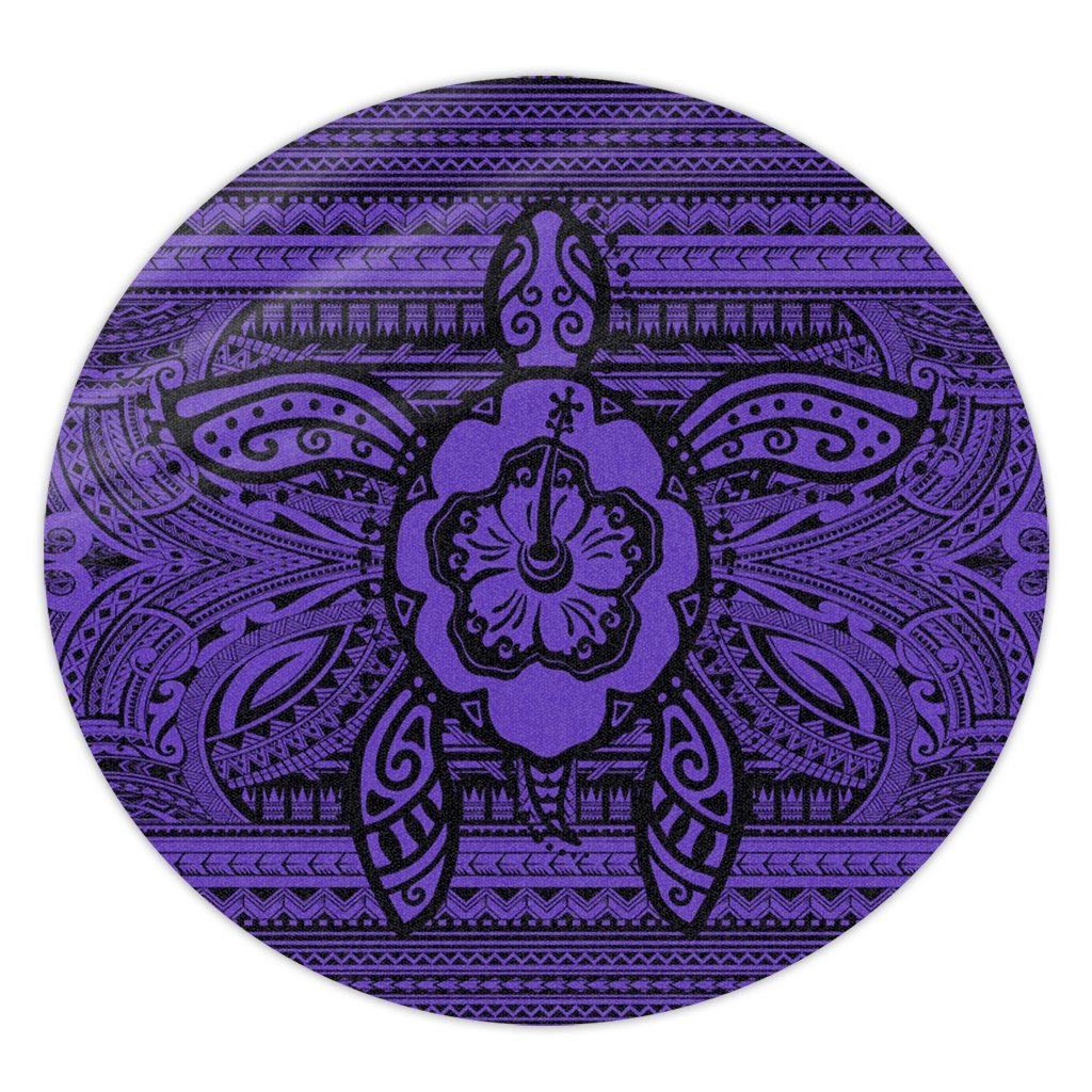 Hawaiian Turtle Polynesian Tribal Round Carpet Purple AH Round Carpet Luxurious Plush - Polynesian Pride