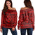 Hawaiian Turtle Polynesian Tribal Women's Off Shoulder Sweater Red AH Black - Polynesian Pride