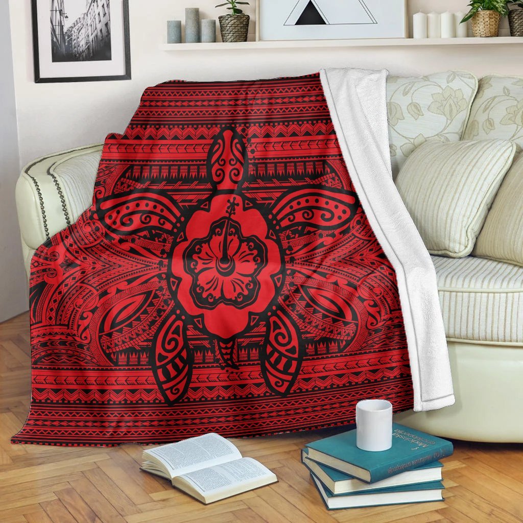 Hawaiian Turtle Polyensian Tribal Premium Blankets Red AH White - Polynesian Pride