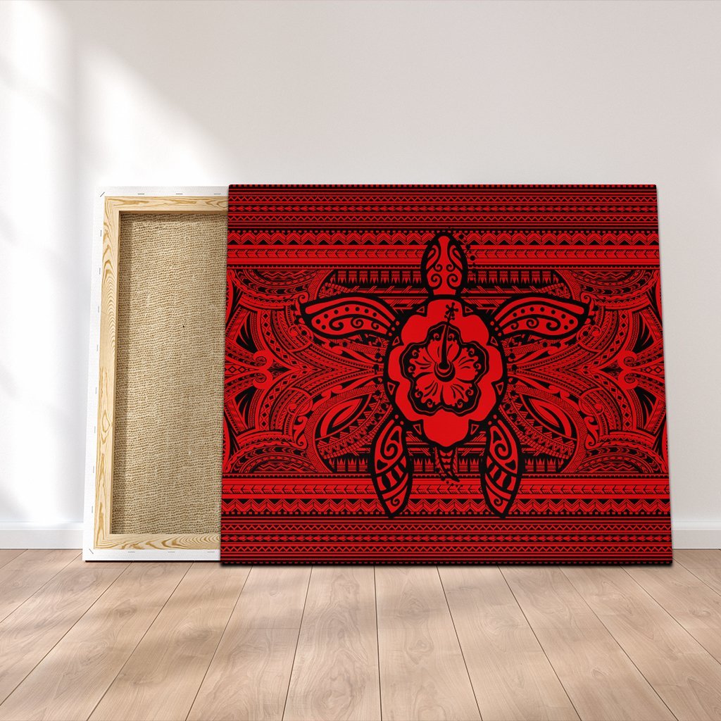 Hawaiian Turtle Polynesian Tribal Canvas Red AH Canvas Poly-cotton - Polynesian Pride