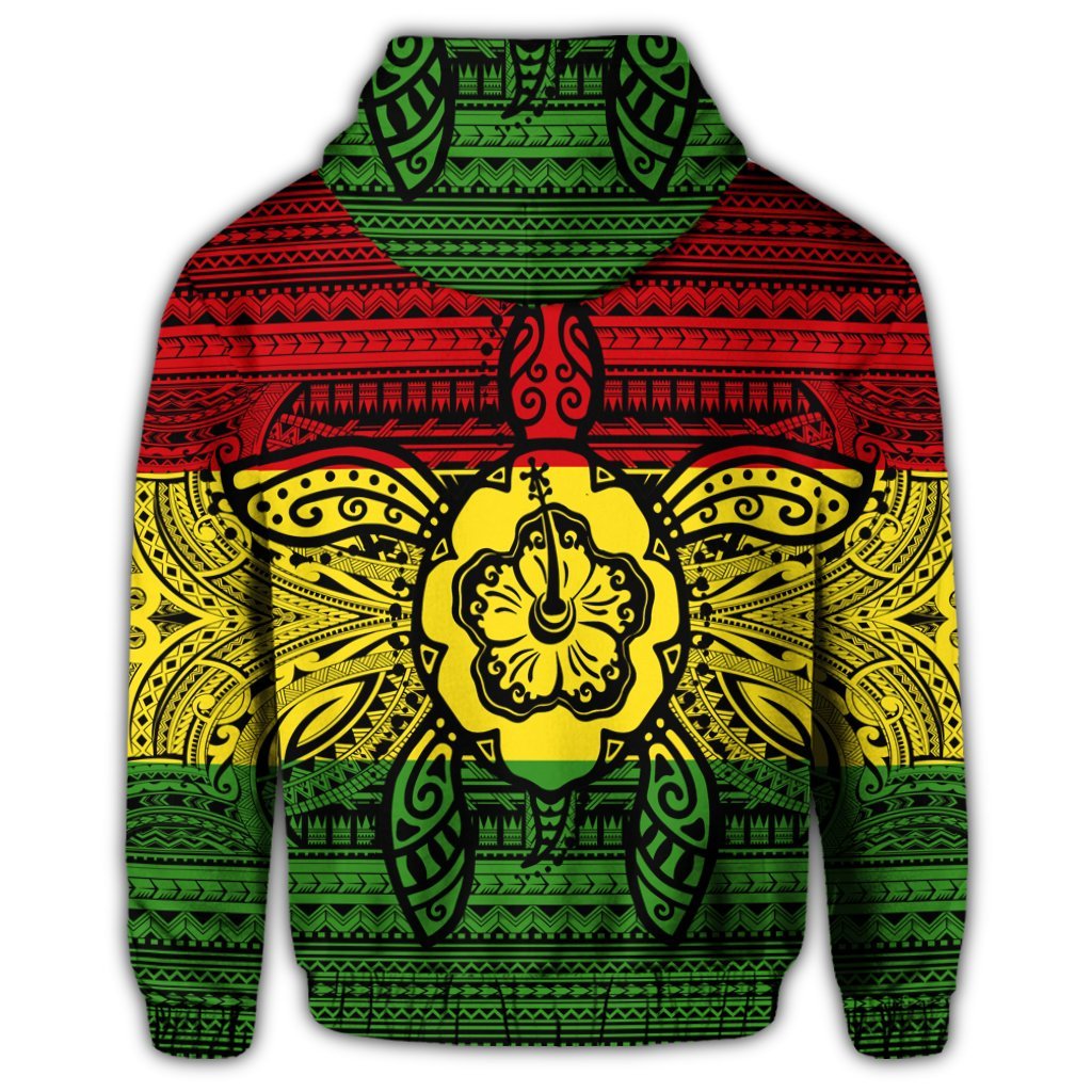 Hawaiian Turtle Polyensian Tribal Zip Hoodie Reggae - Polynesian Pride
