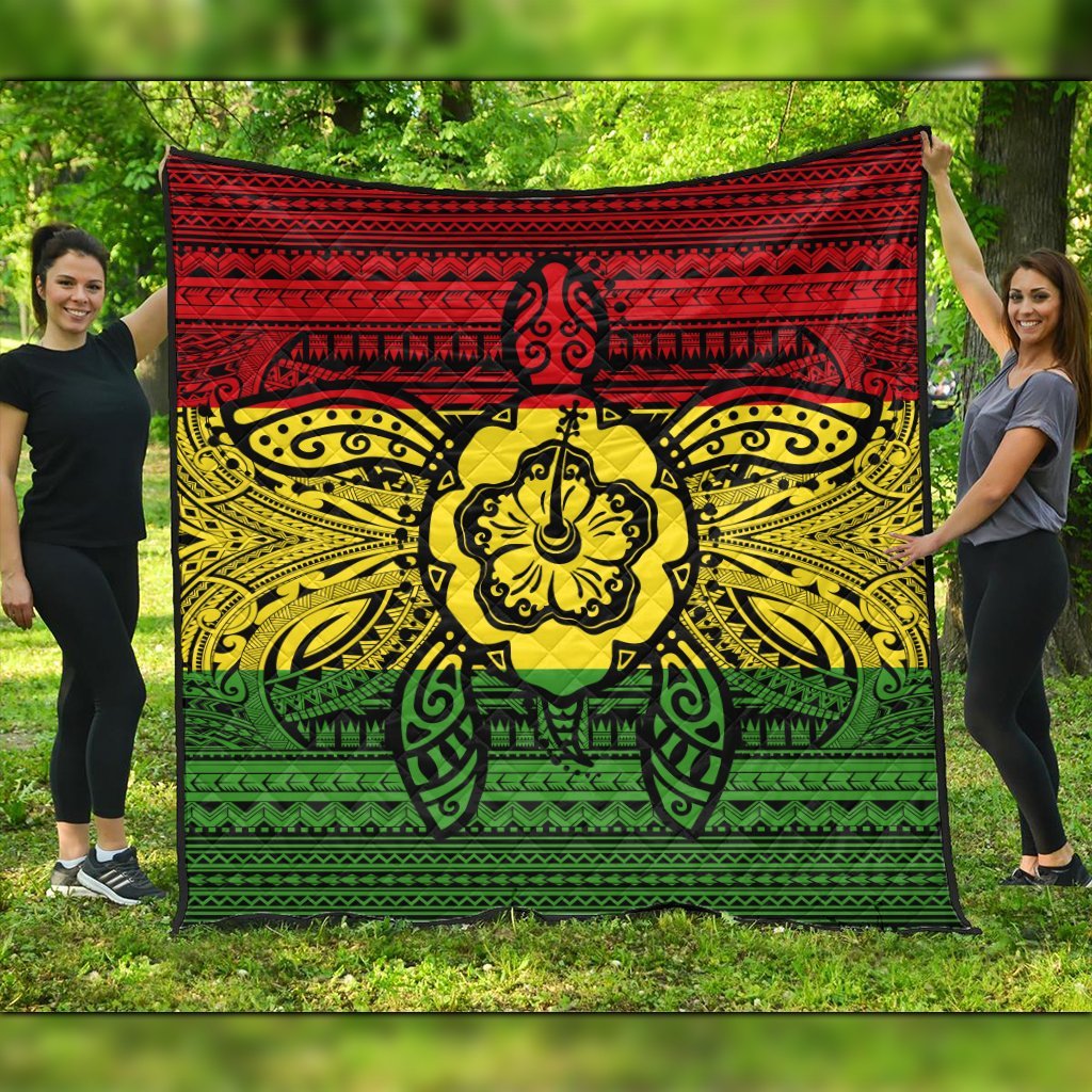 Hawaiian Turtle Polynesian Tribal Premium Quilts Reggae AH Black - Polynesian Pride