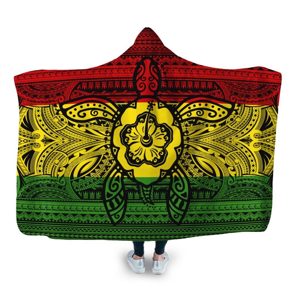 Hawaiian Turtle Polynesian Tribal Hooded Blanket Reggae AH Hooded Blanket White - Polynesian Pride