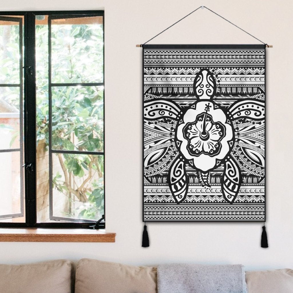 Hawaiian Turtle Polynesian Tribal Hanging Poster White AH - Polynesian Pride