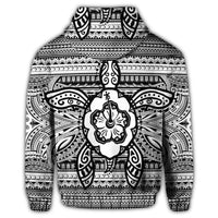 Hawaiian Turtle Polyensian Tribal Zip Hoodie White - Polynesian Pride
