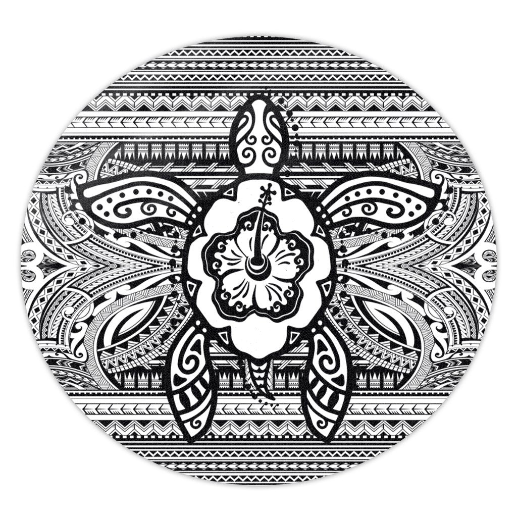 Hawaiian Turtle Polynesian Tribal Round Carpet White AH Round Carpet Luxurious Plush - Polynesian Pride