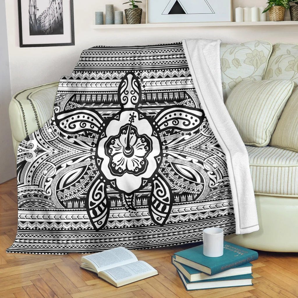 Hawaiian Turtle Polyensian Tribal Premium Blankets White AH White - Polynesian Pride