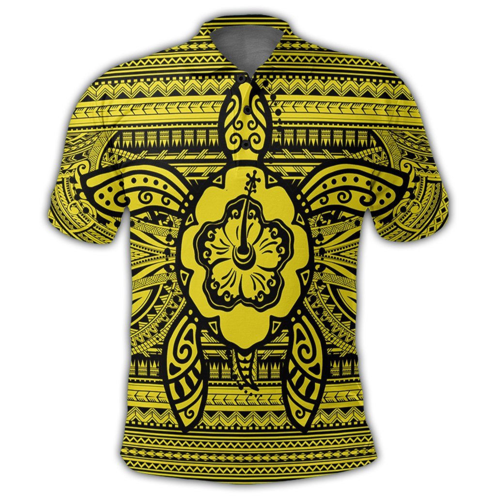 Hawaiian Turtle Polynesian Tribal Polo Shirt Yellow - Polynesian Pride