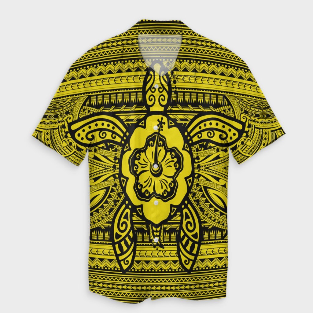 Hawaiian Turtle Polyensian Tribal Hawaiian Shirt Yellow AH Unisex Black - Polynesian Pride