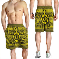 Hawaiian Turtle Polynesian Tribal Men's Shorts Yellow AH - Polynesian Pride