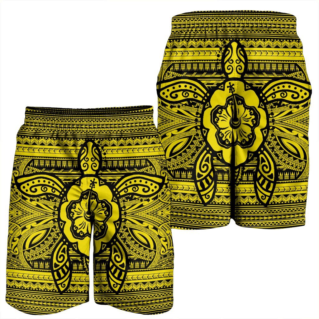 Hawaiian Turtle Polynesian Tribal Men's Shorts Yellow AH - Polynesian Pride