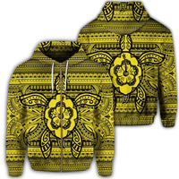 Hawaiian Turtle Polyensian Tribal Zip Hoodie Yellow Unisex Art - Polynesian Pride